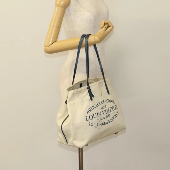 LOUIS VUITTON Cabas MM Tote Bag Canvas Beige Blue - Picture 13 of 15